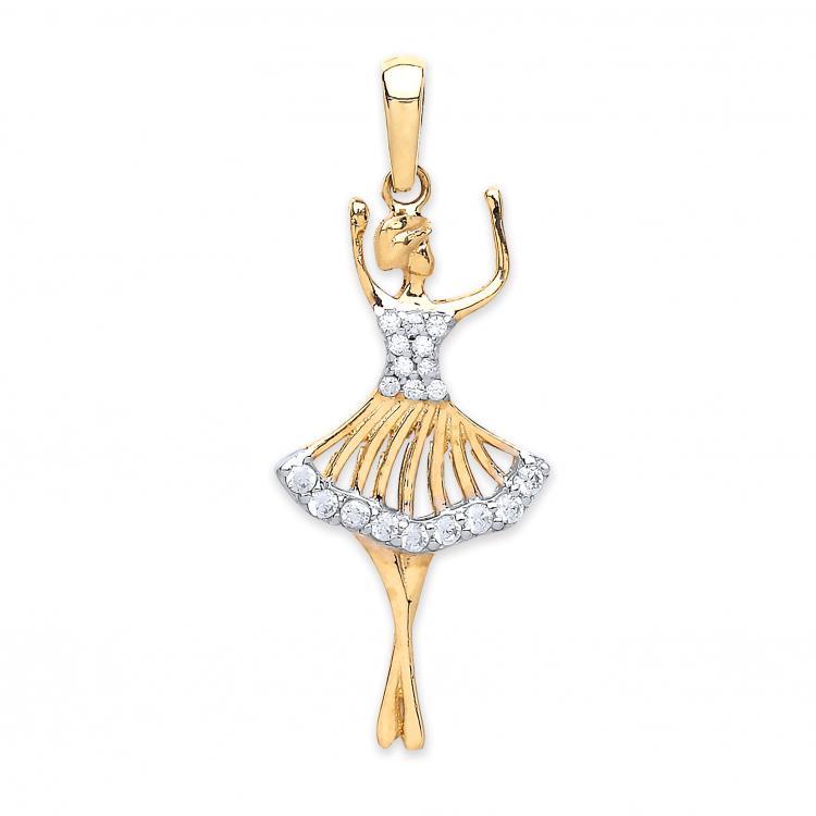 9ct Gold Dancing Ballerina Cubic Zirconia Pendant