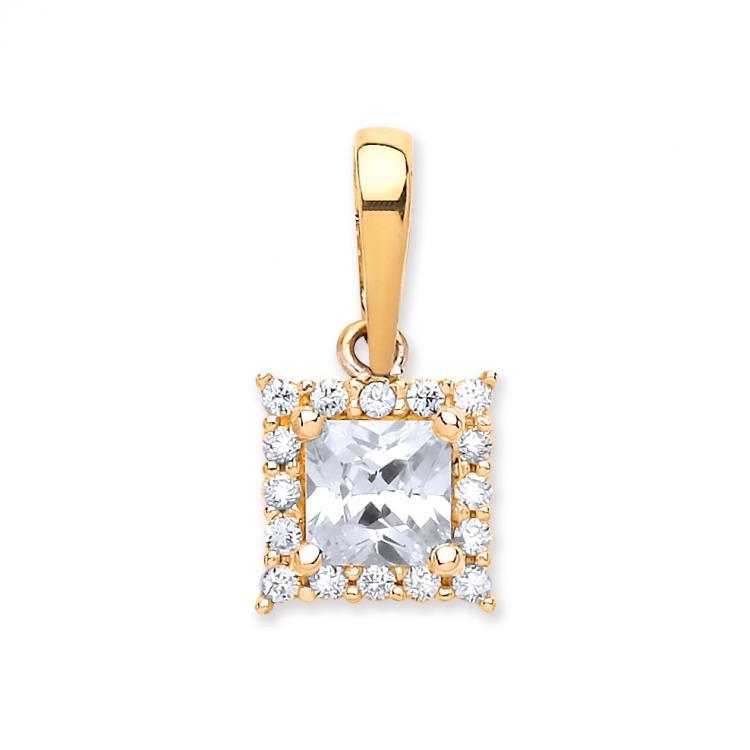 9ct Gold Halo Style CZ Pendant