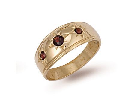 9ct Gold Gents 3 Stone Garnet Ring