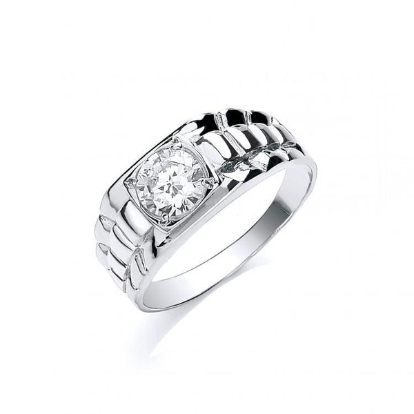 9ct White Gold CZ Gents Ring