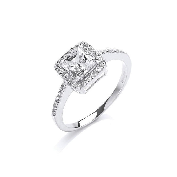 9ct White Gold Halo Princess Cut Cz Ring
