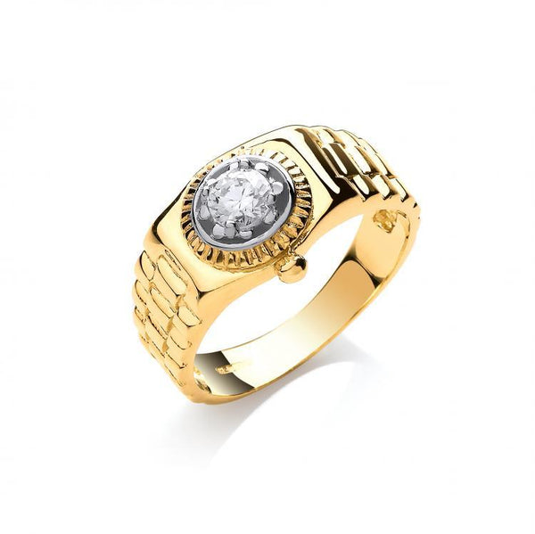 9ct Gold Gents CZ Bricked ring