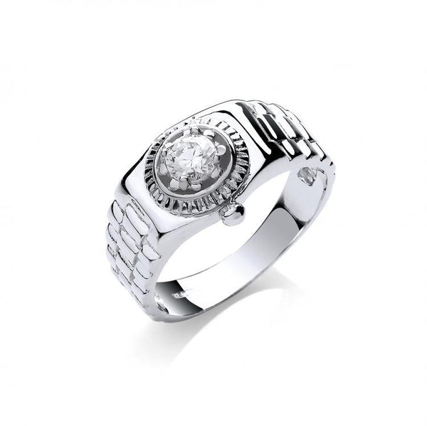 9ct White Gold Gents CZ Ring