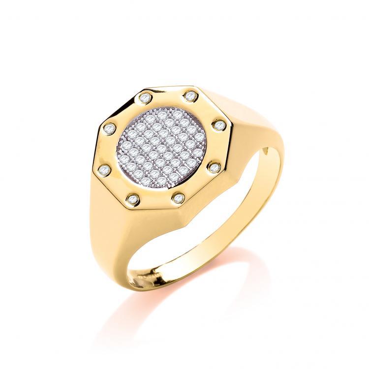 9ct Gold Gents CZ Octagon Ring