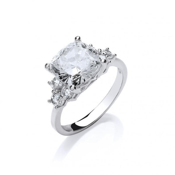 9ct White Gold Cushion Cut Fancy Cz Ladies Ring