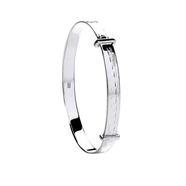 Real Silver Children's Expandable Diamond Cut Bangle
