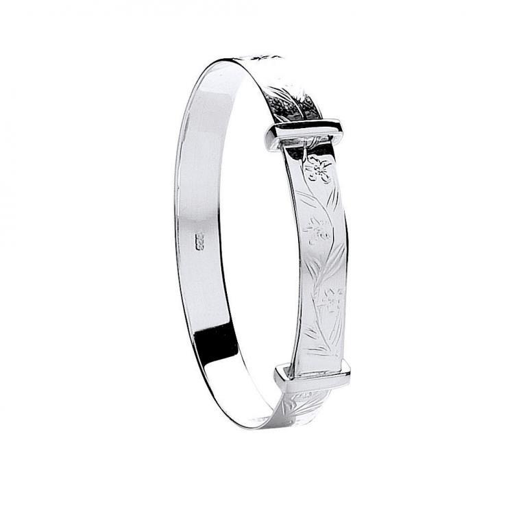 Real Silver Baby Expandable Diamond Cut Bangle