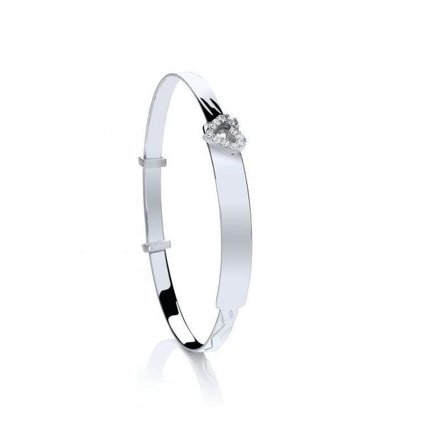 Real Silver Baby's Cz Heart ID Expandable Bangle