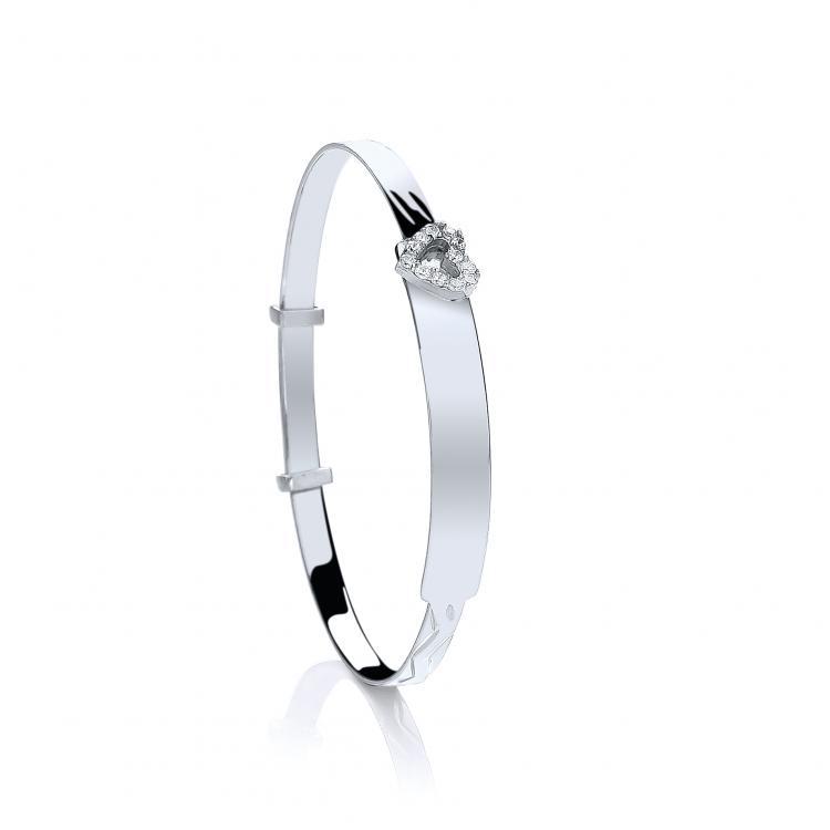 Real Silver Baby's Cz Heart ID Expandable Bangle