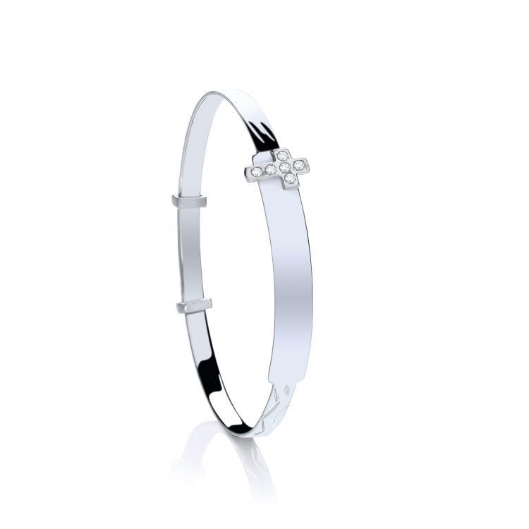 Real Silver Baby's Cz Cross ID Bangle