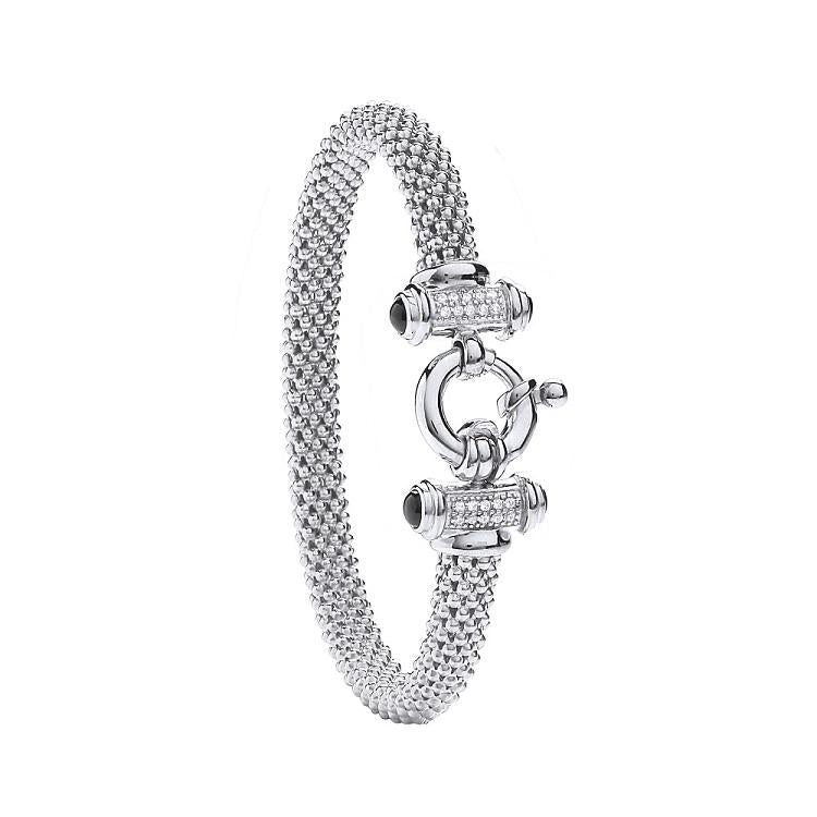 Real Silver Popcorn Cz Bangle With Bolt Ring In Centre