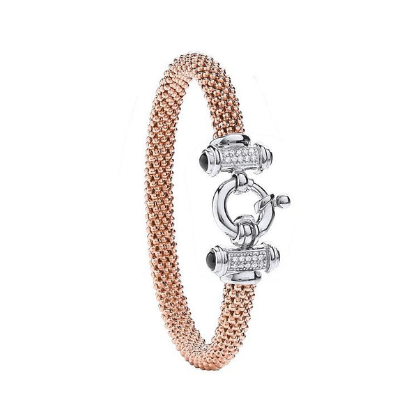 Real Silver Popcorn Cz Bangle Rose Gold Finish Bolt Ring In Centre