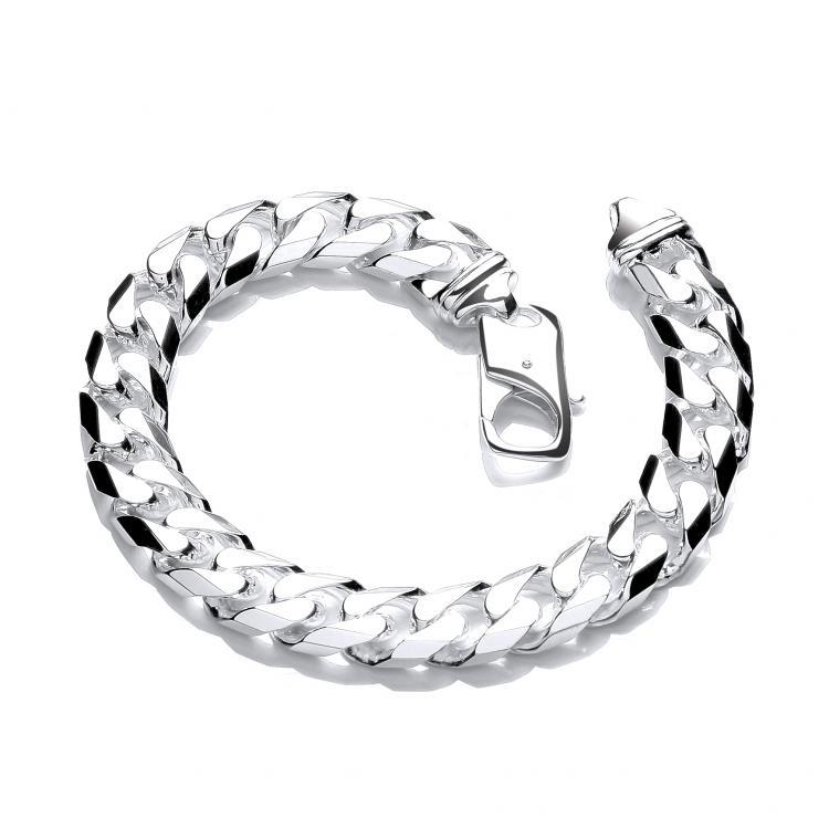 Real Silver Close Curb Solid Gents Bracelet 8.5"
