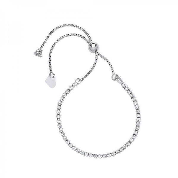 Real Silver Cz Tennis Friendship Slider Ladies Bracelet
