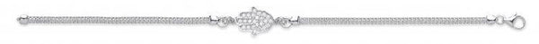 Real Silver Cz Hamsa Hand Mesh Ladies Bracelet