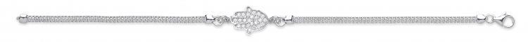 Real Silver Cz Hamsa Hand Mesh Ladies Bracelet