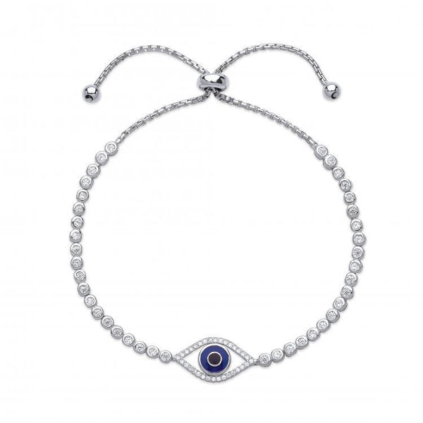 Real Silver Evil Eye Cz Ladies Slider Bracelet