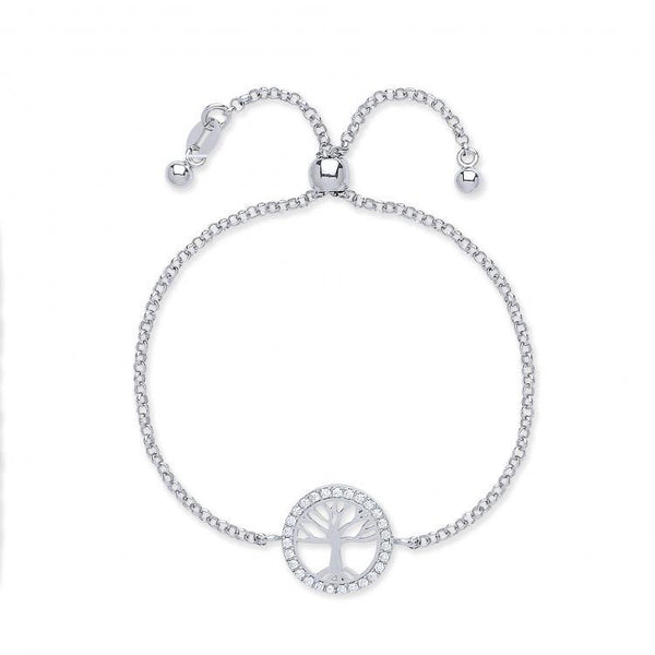 Real Silver Tree of Life Cz Ladies Bracelet