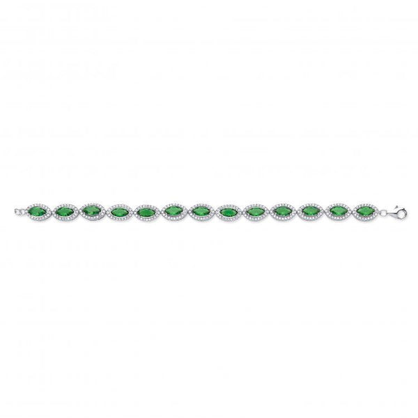 Real Silver Emerald Green Cz Ladies Bracelet