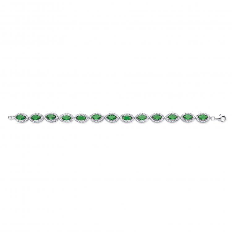 Real Silver Emerald Green Cz Ladies Bracelet