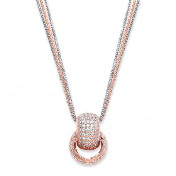 Real Silver & Rose Finish Interlocking Cz Circles Necklace
