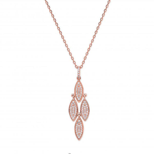 Real Silver Rose Gold Finish Fancy Cz Drop Pendant on 18" Chain