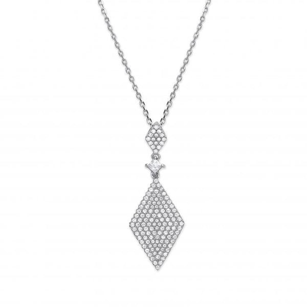 Real Silver Diamond Shape CZ Pendant (includes 18" Chain)