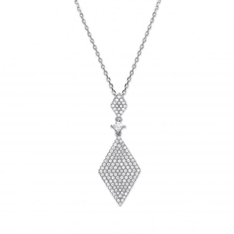 Real Silver Diamond Shape CZ Pendant (includes 18" Chain)