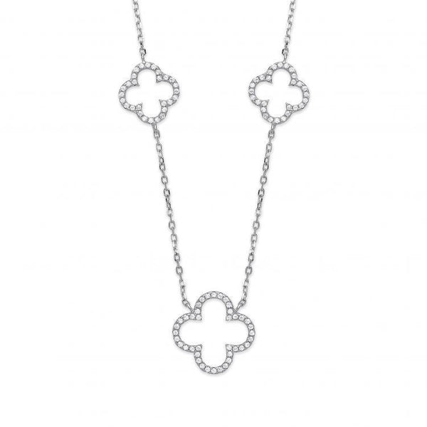 Real Silver Cz Four Leaf Clover Pendant 16" Necklace with extention