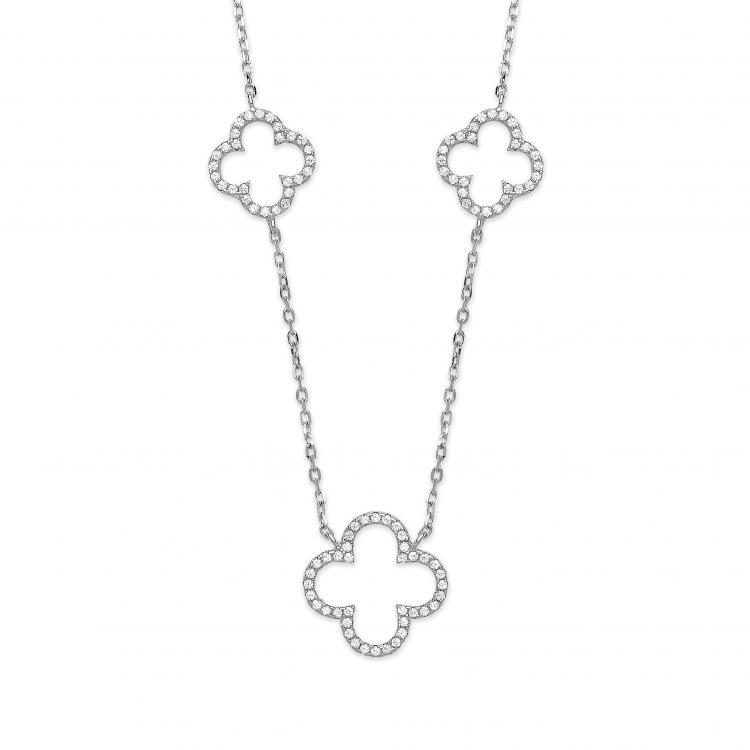 Real Silver Cz Four Leaf Clover Pendant 16" Necklace with extention