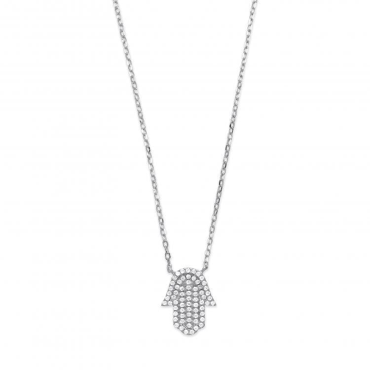Real Silver Cz Hamsa Pendant 16" Necklace with extention