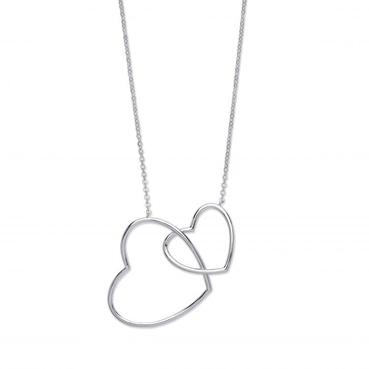 Real Silver Interlocking Hearts 16" Necklace with extention
