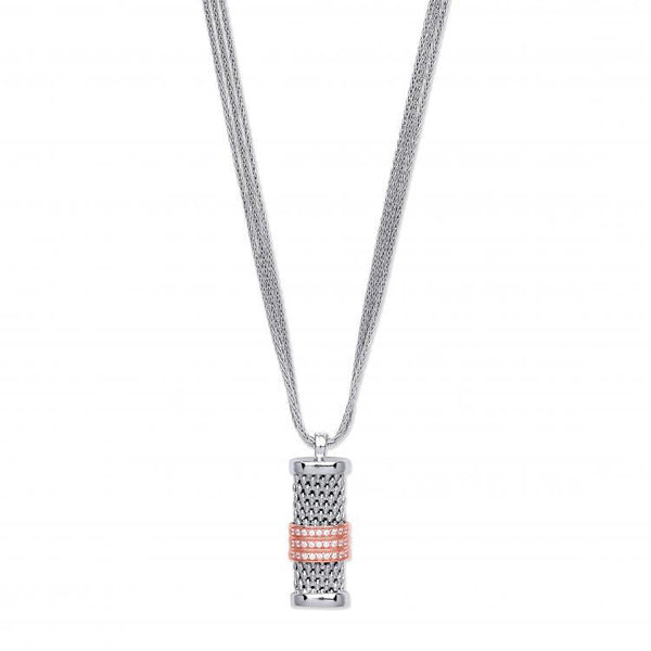 Real Silver & Rose Finish Mesh Ingot Pendant Necklace