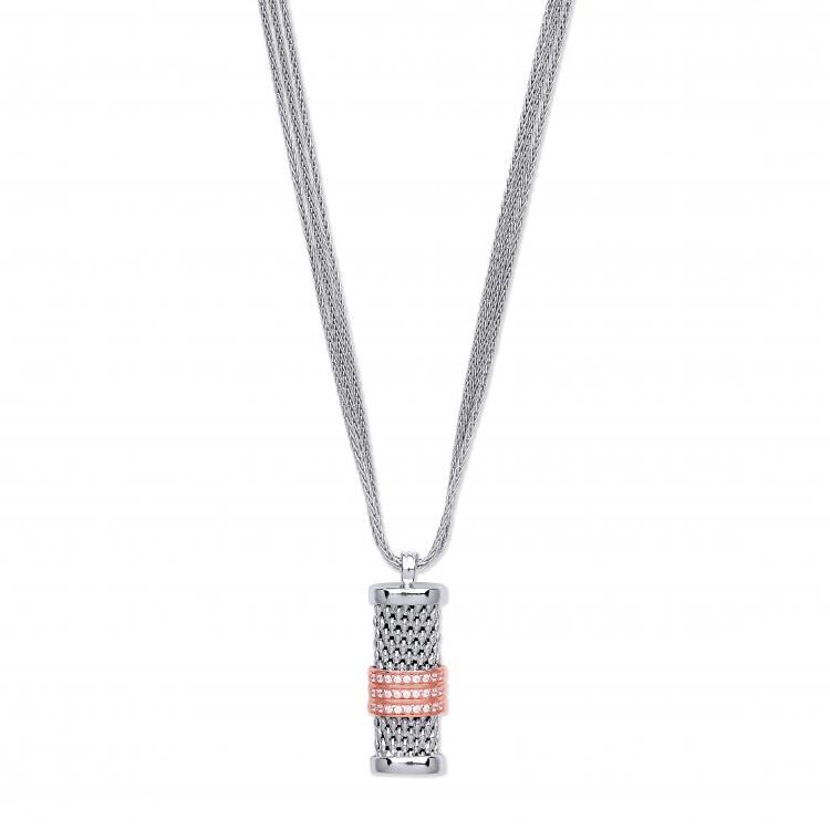 Real Silver & Rose Finish Mesh Ingot Pendant Necklace