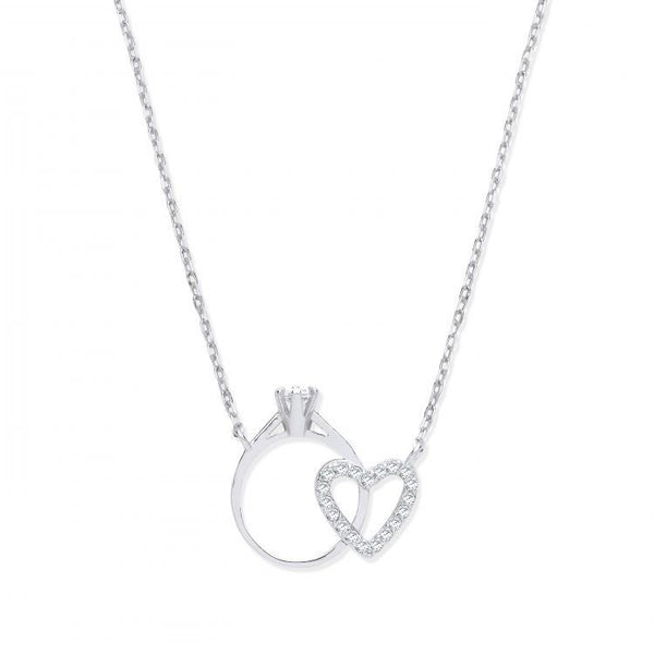 Real Silver Chain with Little CZ Engagement Ring & Heart