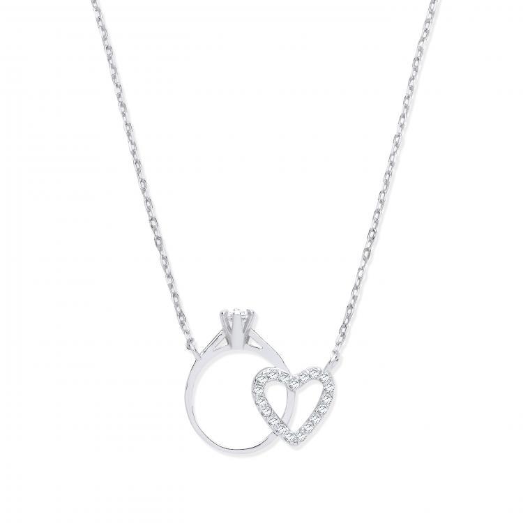 Real Silver Chain with Little CZ Engagement Ring & Heart