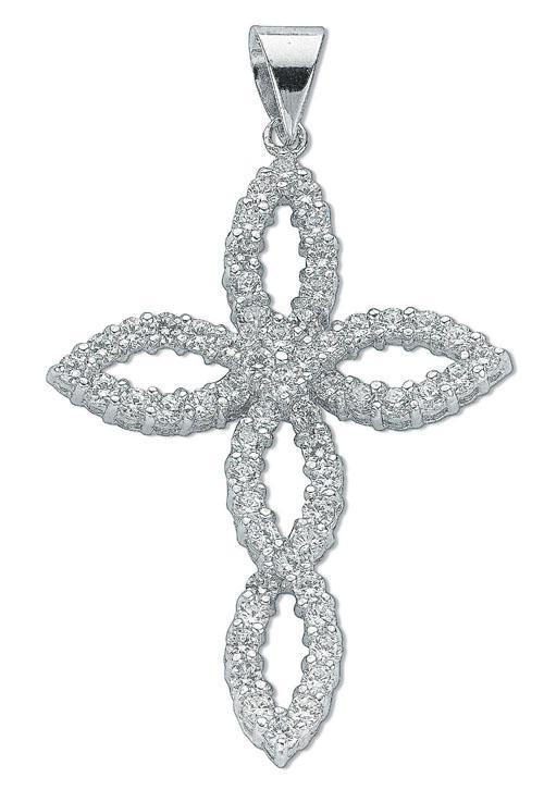 Real silver fancy cubic zirconia cross