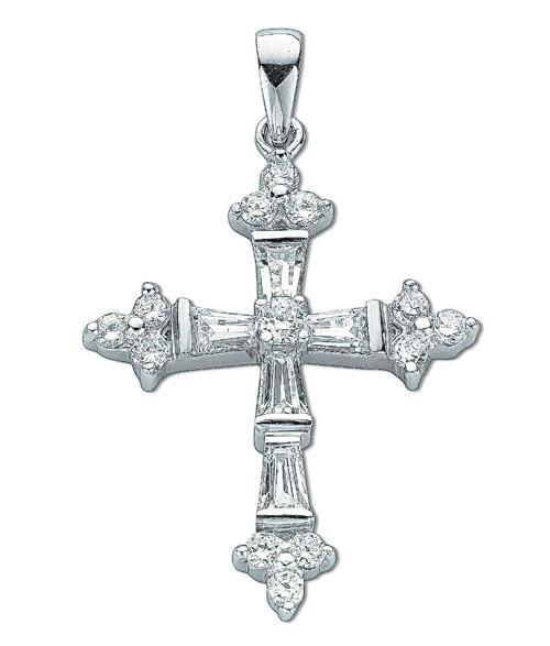 Real Silver Fancy Baguette Cut Cubic Zirconia Cross