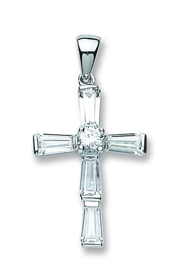 Real silver baguette cut cubic zirconia cross