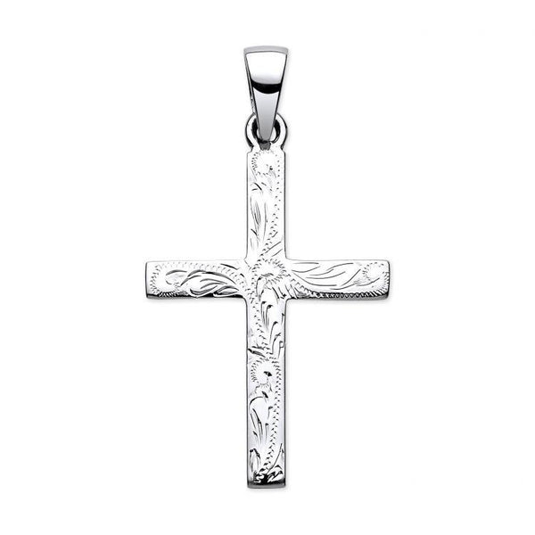 Real Silver Solid Heavy Cross With Design on Front (includes chain 18")