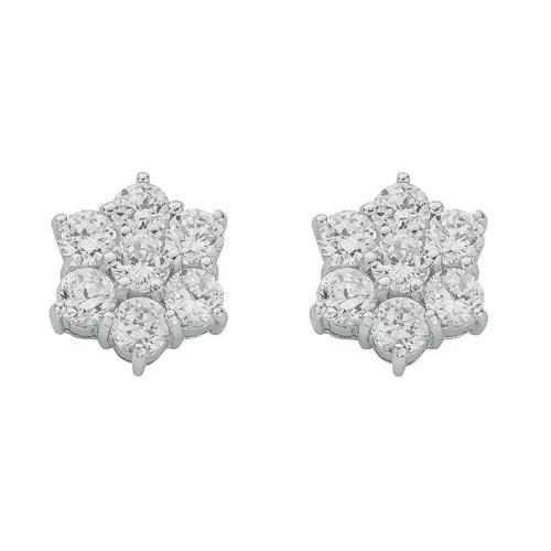 Real Silver Cluster Cubic Zirconia Studs