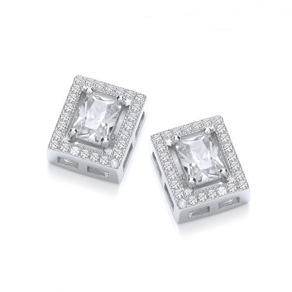 Real Silver Emerald Cut CZ Studs