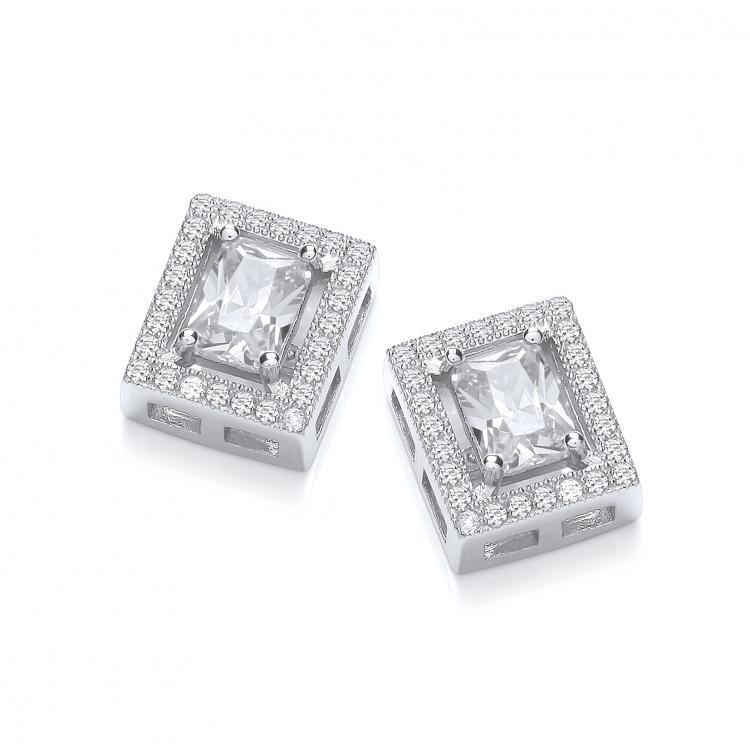 Real Silver Emerald Cut CZ Studs