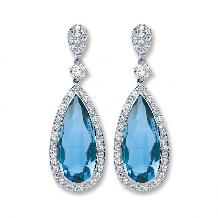 Real silver Blue Cubic Zirconia Pear Shape Earrings
