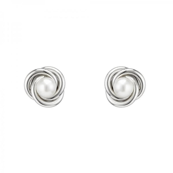 Real Silver Knot Pearl Studs