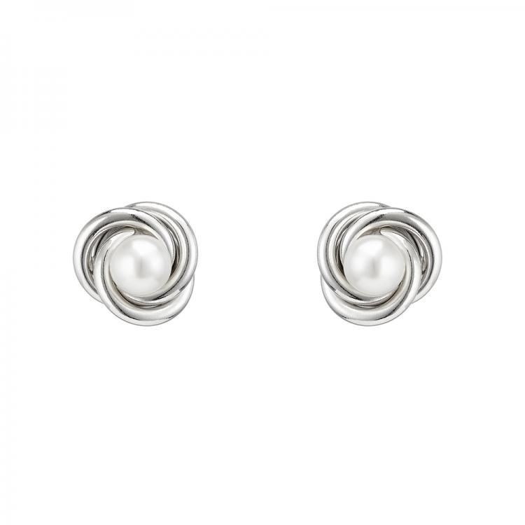 Real Silver Knot Pearl Studs
