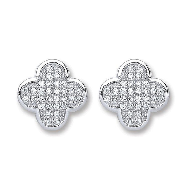 Real Silver Clover Fancy Cz Stud Earrings