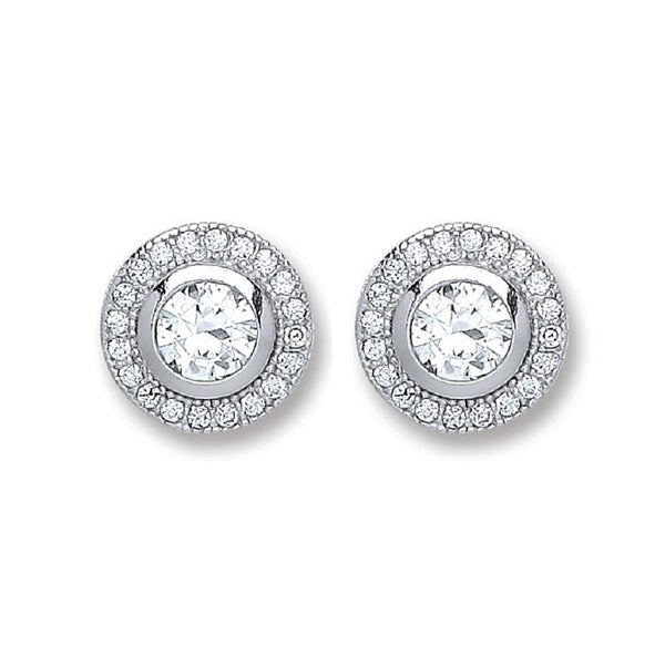 Real Silver Halo CZ Studs