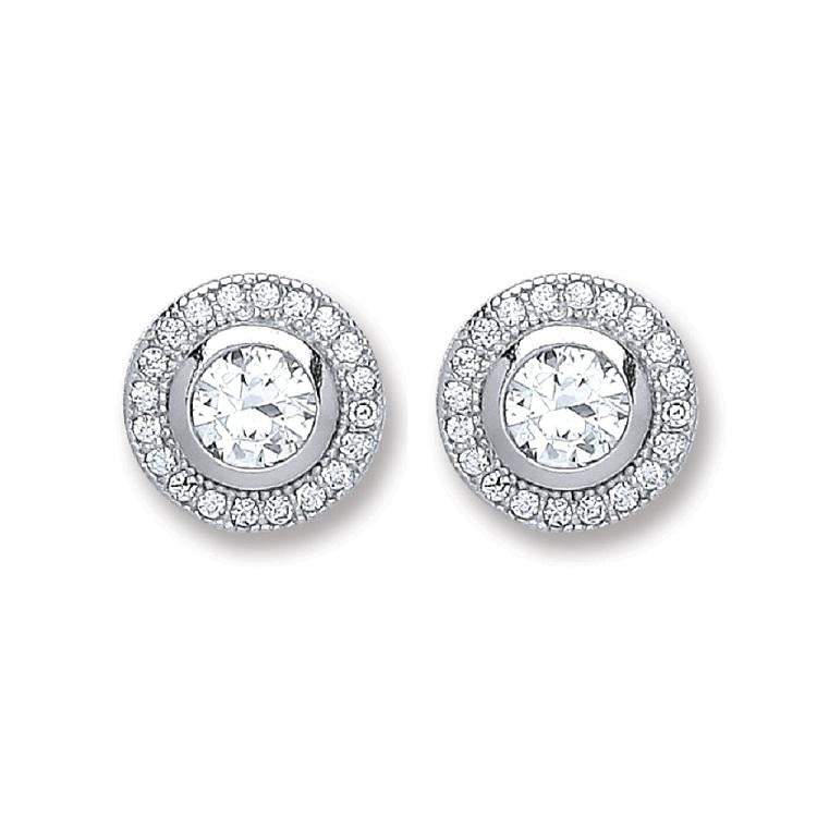 Real Silver Halo CZ Studs