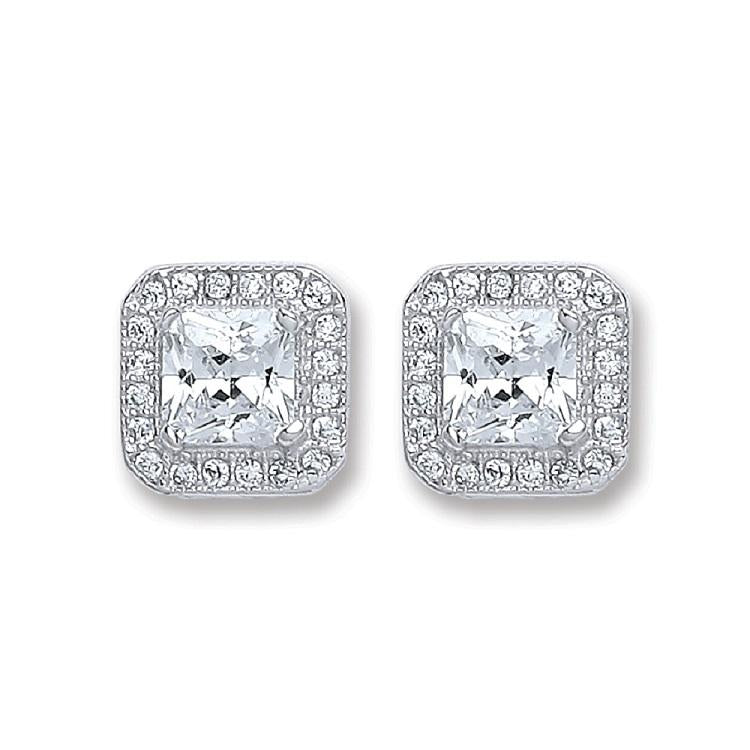 Real Silver Square CZ Studs